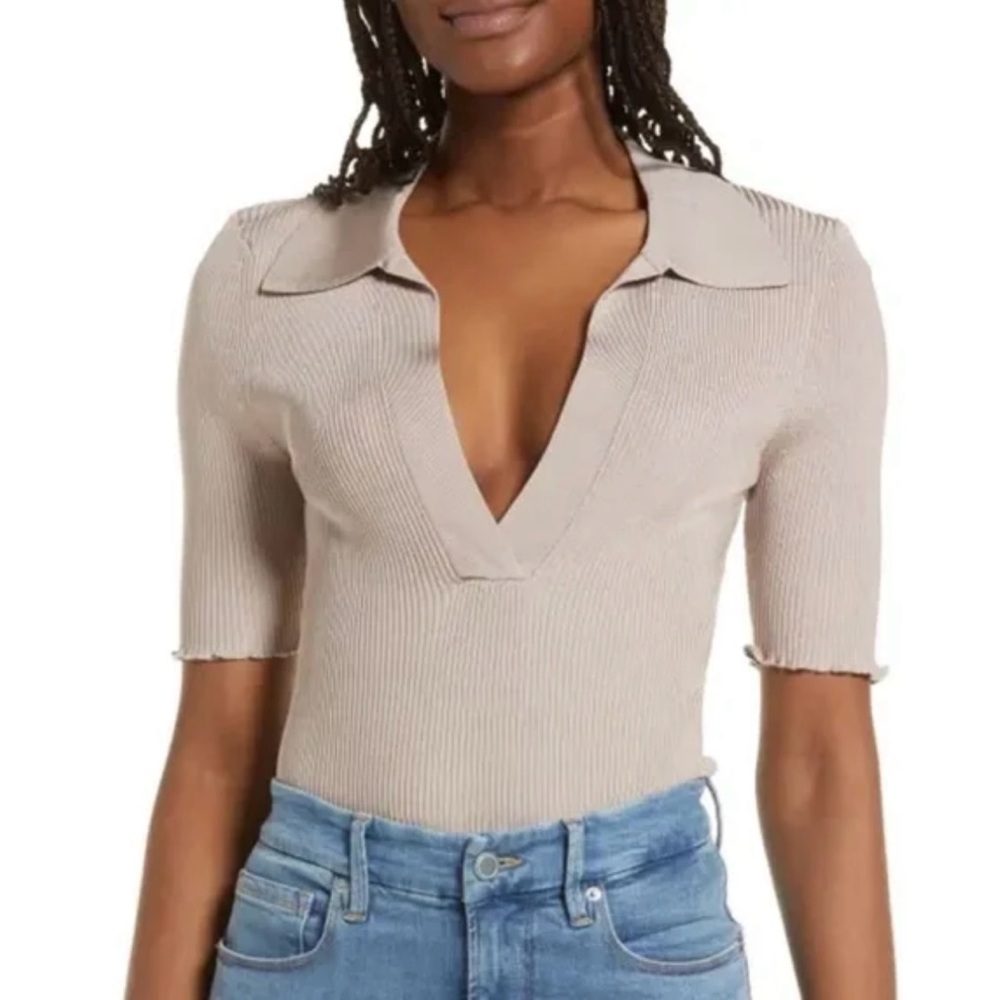 Good American Beige‎ Ribbed Top